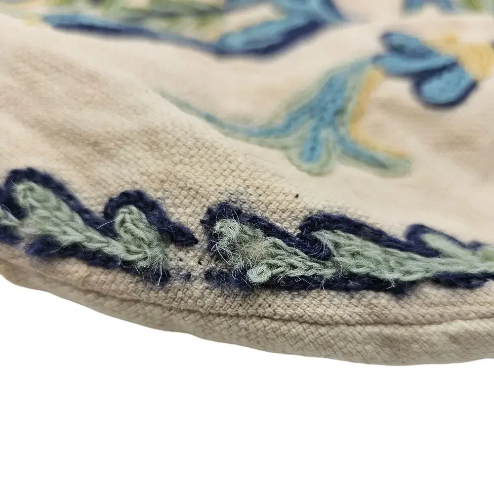 Vintage Crewel Embroidered Pillow Cover Round 12